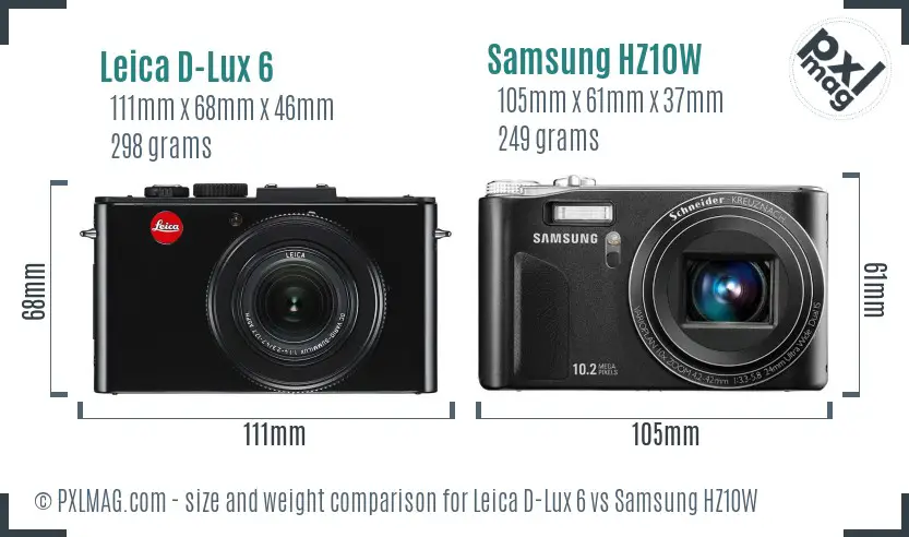 Leica D-Lux 6 vs Samsung HZ10W size comparison