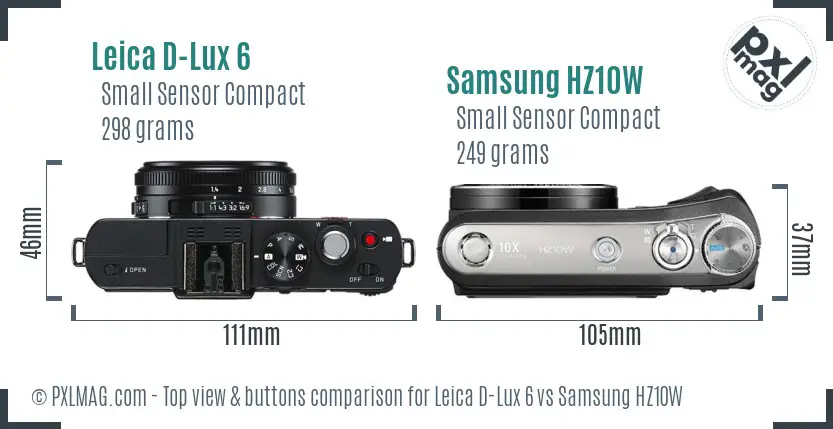 Leica D-Lux 6 vs Samsung HZ10W top view buttons comparison