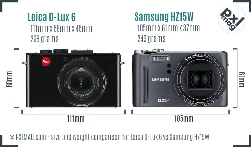 Leica D-Lux 6 vs Samsung HZ15W size comparison Leica D-Lux 6 vs Samsung HZ15W size comparison