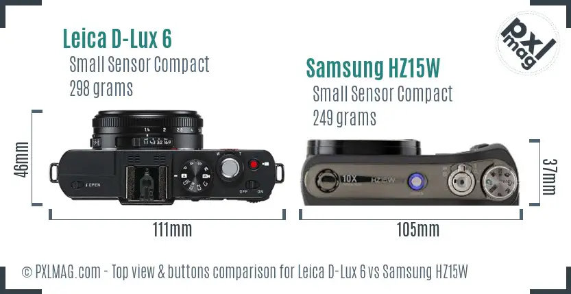 Leica D-Lux 6 vs Samsung HZ15W top view buttons comparison Leica D-Lux 6 vs Samsung HZ15W top view buttons comparison