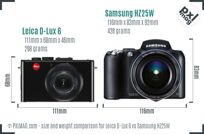 Leica D-Lux 6 vs Samsung HZ25W size comparison