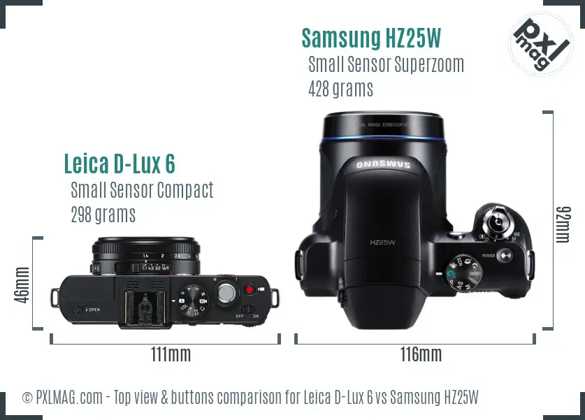 Leica D-Lux 6 vs Samsung HZ25W top view buttons comparison