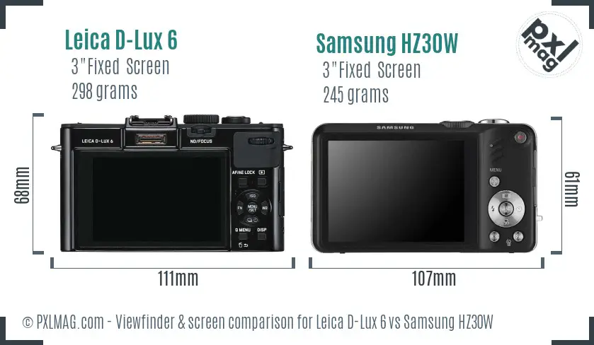 Leica D-Lux 6 vs Samsung HZ30W Screen and Viewfinder comparison