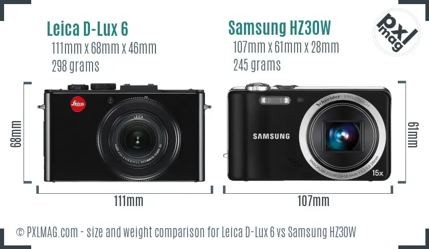 Leica D-Lux 6 vs Samsung HZ30W size comparison