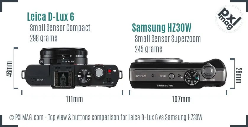 Leica D-Lux 6 vs Samsung HZ30W top view buttons comparison