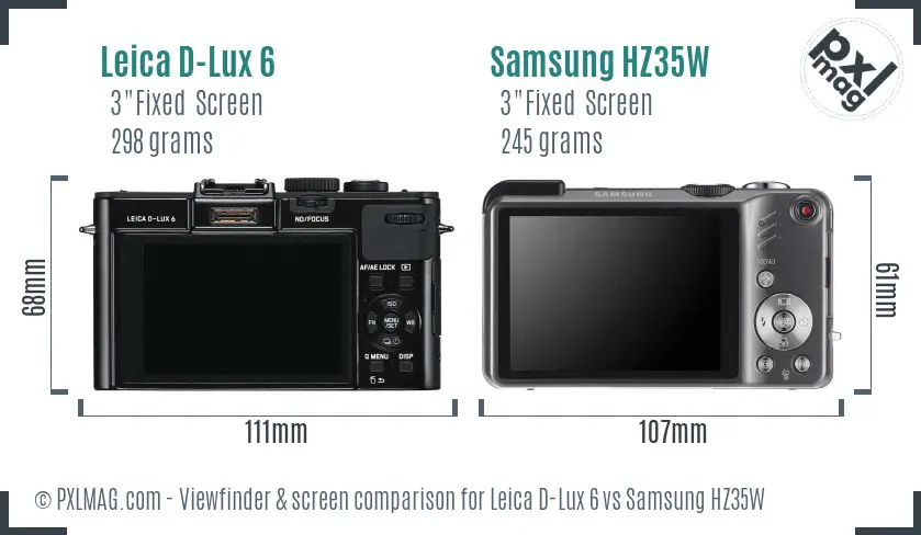 Leica D-Lux 6 vs Samsung HZ35W Screen and Viewfinder comparison
