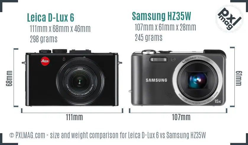 Leica D-Lux 6 vs Samsung HZ35W size comparison Leica D-Lux 6 vs Samsung HZ35W size comparison