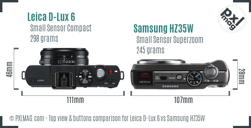 Leica D-Lux 6 vs Samsung HZ35W top view buttons comparison