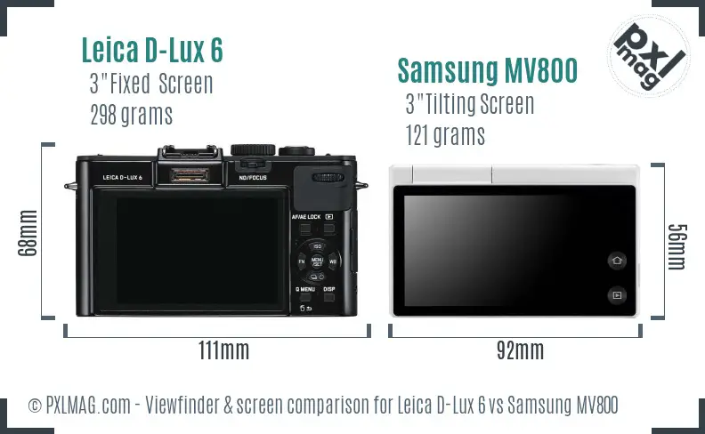 Leica D-Lux 6 vs Samsung MV800 Screen and Viewfinder comparison
