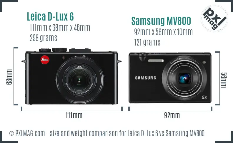 Leica D-Lux 6 vs Samsung MV800 size comparison