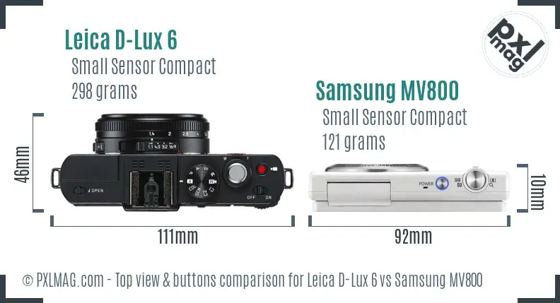 Leica D-Lux 6 vs Samsung MV800 top view buttons comparison