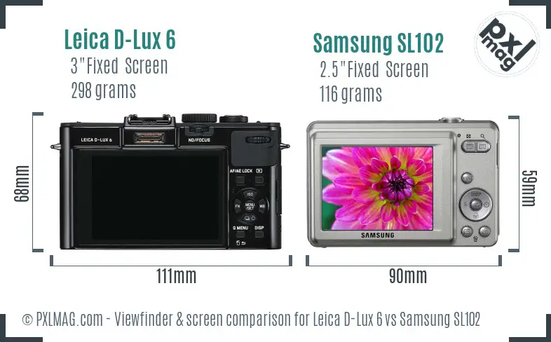 Leica D-Lux 6 vs Samsung SL102 Screen and Viewfinder comparison Leica D-Lux 6 vs Samsung SL102 Screen and Viewfinder comparison