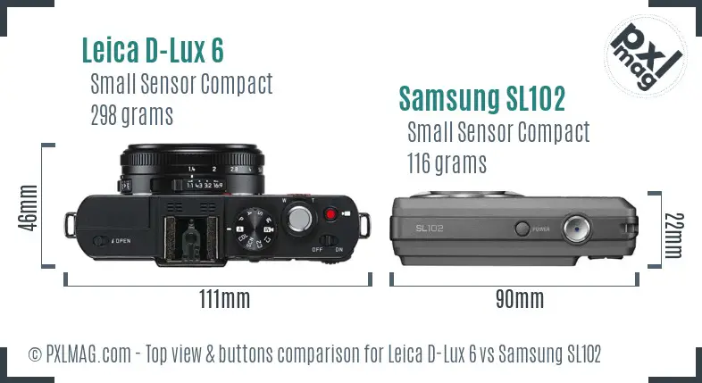 Leica D-Lux 6 vs Samsung SL102 top view buttons comparison Leica D-Lux 6 vs Samsung SL102 top view buttons comparison