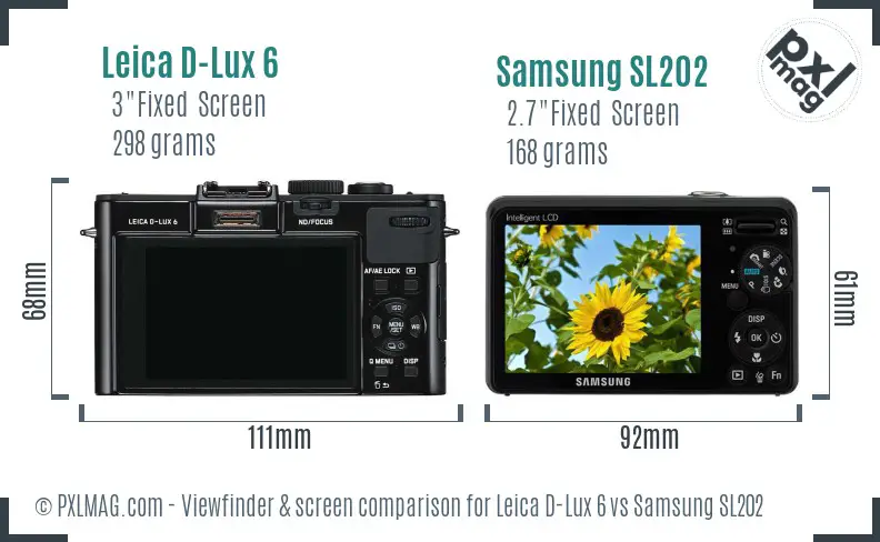 Leica D-Lux 6 vs Samsung SL202 Screen and Viewfinder comparison Leica D-Lux 6 vs Samsung SL202 Screen and Viewfinder comparison