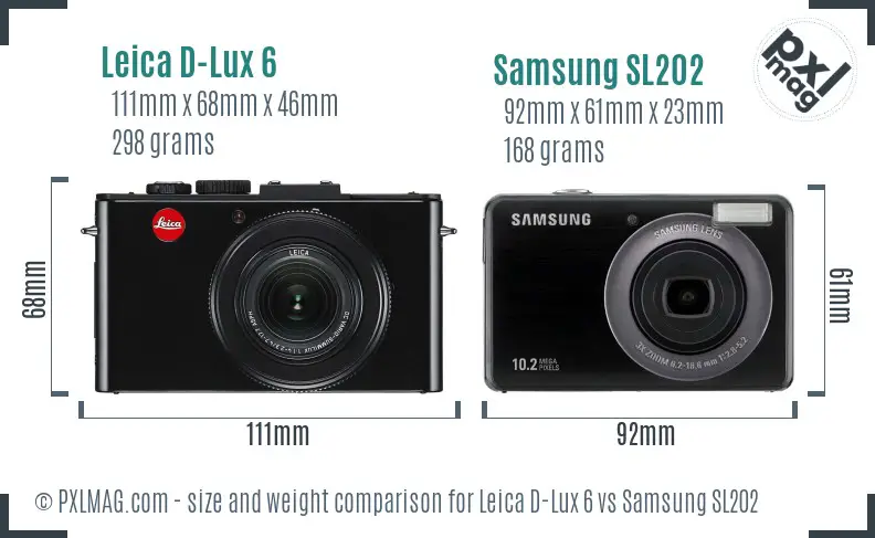 Leica D-Lux 6 vs Samsung SL202 size comparison Leica D-Lux 6 vs Samsung SL202 size comparison
