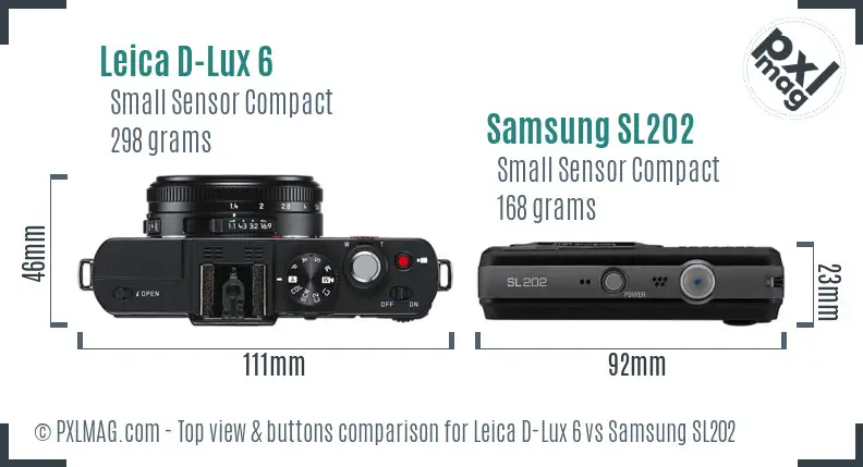 Leica D-Lux 6 vs Samsung SL202 top view buttons comparison Leica D-Lux 6 vs Samsung SL202 top view buttons comparison