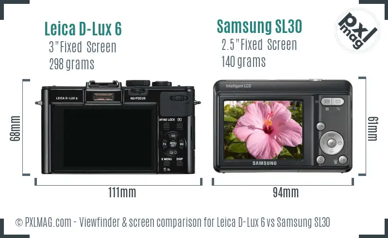 Leica D-Lux 6 vs Samsung SL30 Screen and Viewfinder comparison