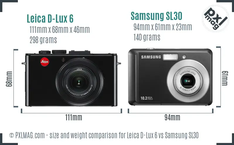 Leica D-Lux 6 vs Samsung SL30 size comparison