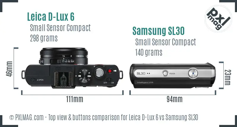 Leica D-Lux 6 vs Samsung SL30 top view buttons comparison