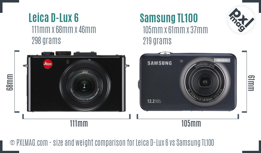 Leica D-Lux 6 vs Samsung TL100 size comparison Leica D-Lux 6 vs Samsung TL100 size comparison