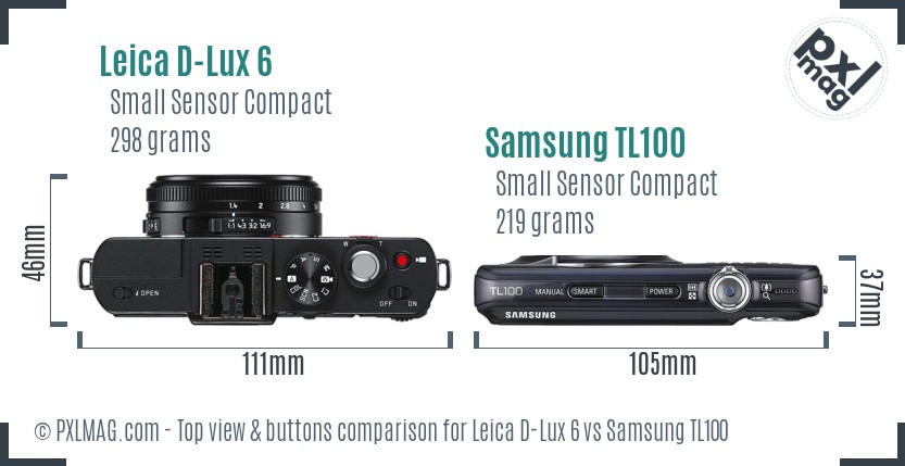 Leica D-Lux 6 vs Samsung TL100 top view buttons comparison