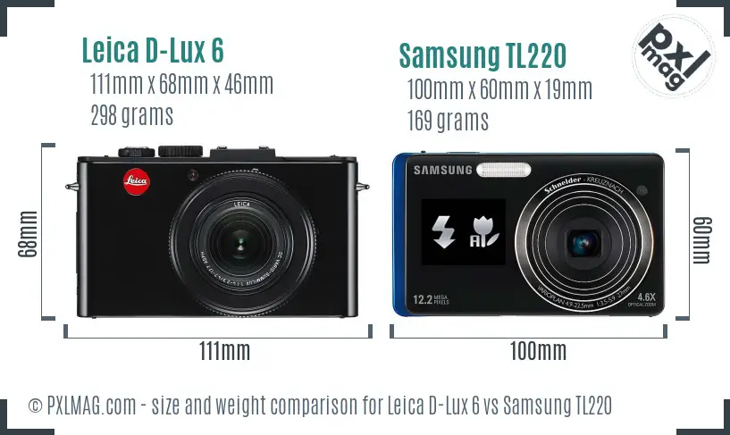 Leica D-Lux 6 vs Samsung TL220 size comparison
