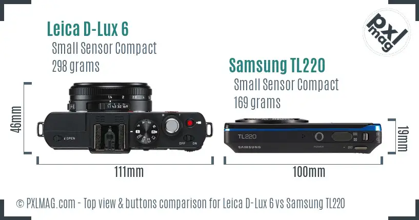 Leica D-Lux 6 vs Samsung TL220 top view buttons comparison