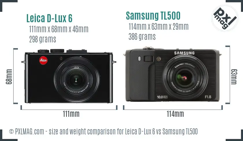Leica D-Lux 6 vs Samsung TL500 size comparison Leica D-Lux 6 vs Samsung TL500 size comparison