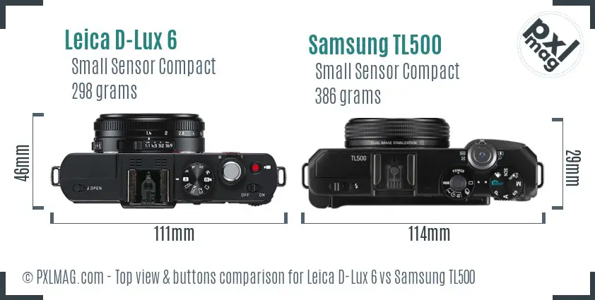 Leica D-Lux 6 vs Samsung TL500 top view buttons comparison Leica D-Lux 6 vs Samsung TL500 top view buttons comparison