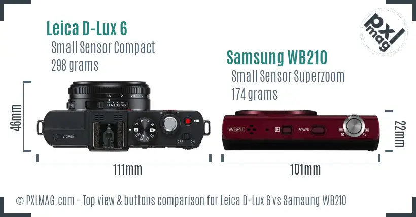 Leica D-Lux 6 vs Samsung WB210 top view buttons comparison Leica D-Lux 6 vs Samsung WB210 top view buttons comparison