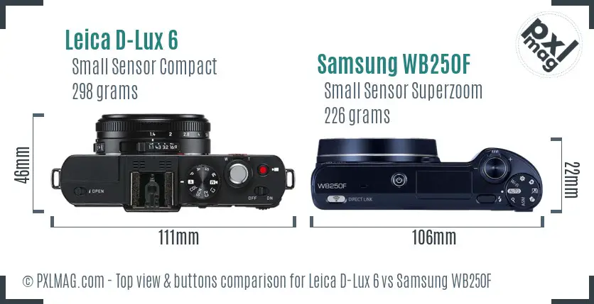 Leica D-Lux 6 vs Samsung WB250F top view buttons comparison