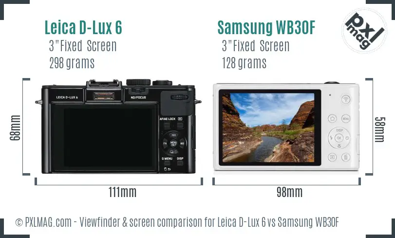 Leica D-Lux 6 vs Samsung WB30F Screen and Viewfinder comparison