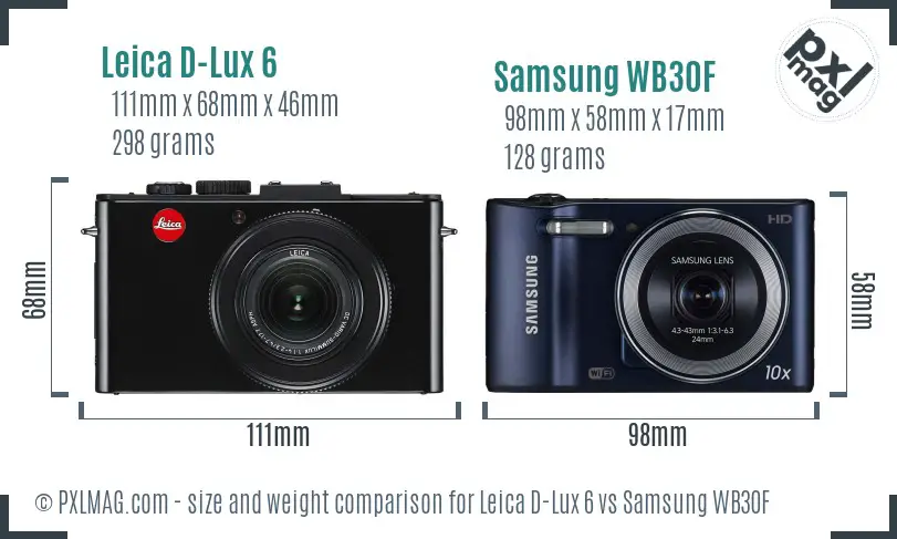 Leica D-Lux 6 vs Samsung WB30F size comparison