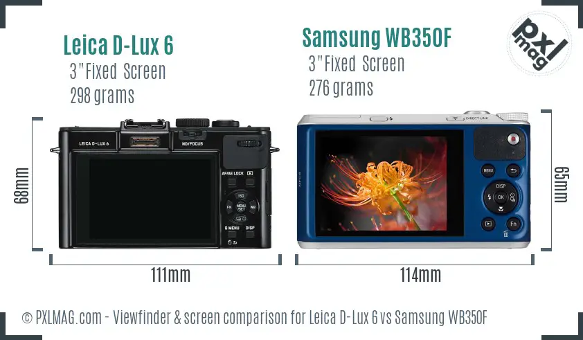 Leica D-Lux 6 vs Samsung WB350F Screen and Viewfinder comparison