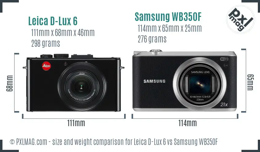 Leica D-Lux 6 vs Samsung WB350F size comparison