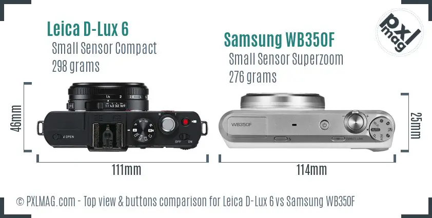 Leica D-Lux 6 vs Samsung WB350F top view buttons comparison