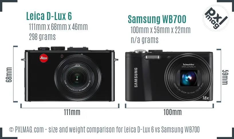 Leica D-Lux 6 vs Samsung WB700 size comparison