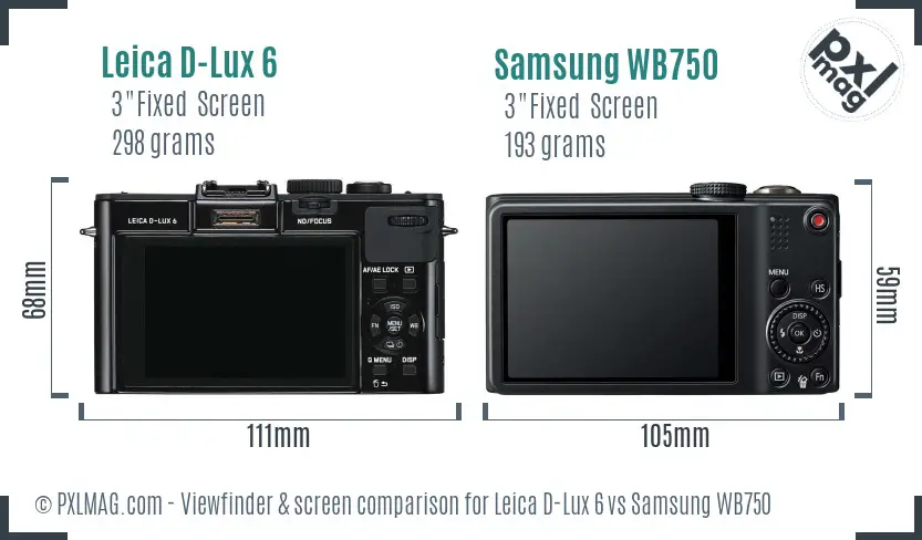 Leica D-Lux 6 vs Samsung WB750 Screen and Viewfinder comparison