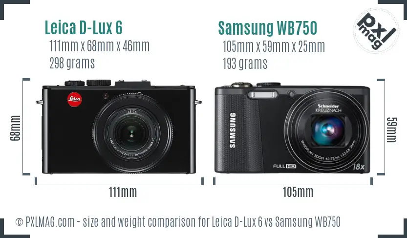Leica D-Lux 6 vs Samsung WB750 size comparison
