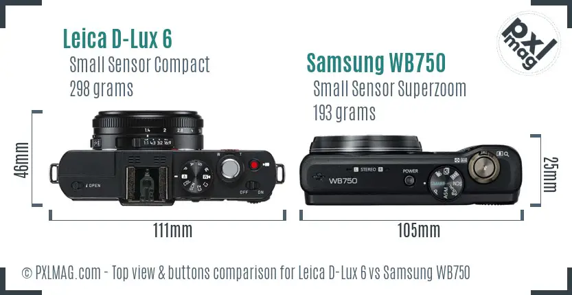 Leica D-Lux 6 vs Samsung WB750 top view buttons comparison