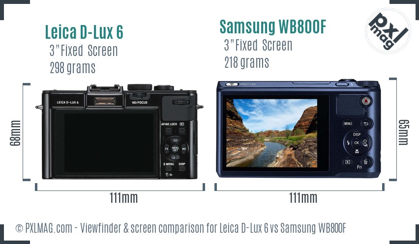 Leica D-Lux 6 vs Samsung WB800F Screen and Viewfinder comparison