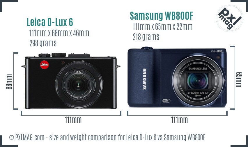 Leica D-Lux 6 vs Samsung WB800F size comparison