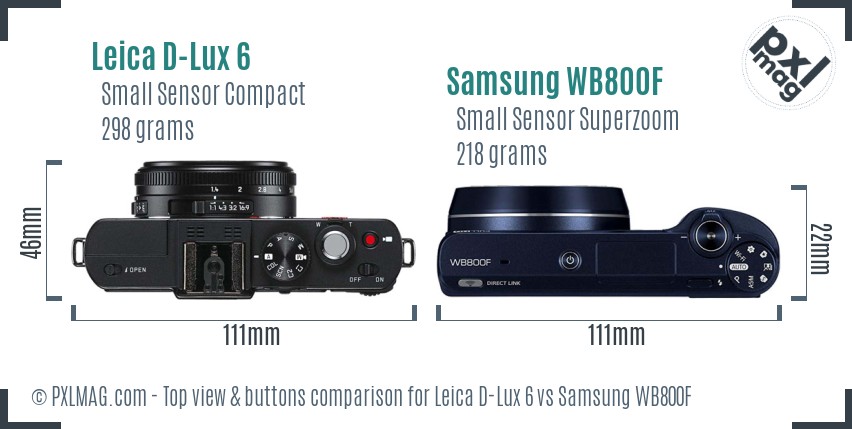 Leica D-Lux 6 vs Samsung WB800F top view buttons comparison