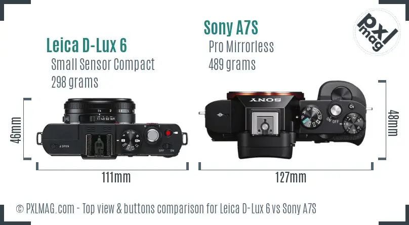 Leica D-Lux 6 vs Sony A7S top view buttons comparison