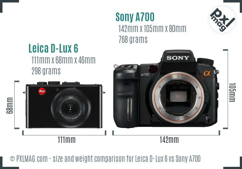 Leica D-Lux 6 vs Sony A700 size comparison