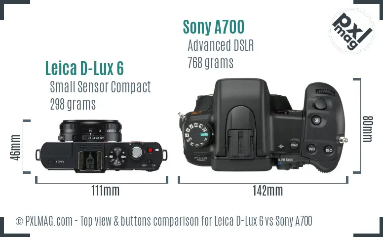 Leica D-Lux 6 vs Sony A700 top view buttons comparison