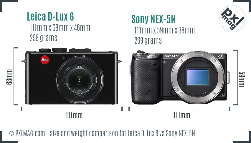 Leica D-Lux 6 vs Sony NEX-5N size comparison