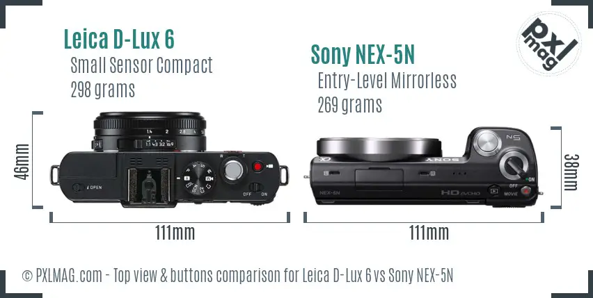 Leica D-Lux 6 vs Sony NEX-5N top view buttons comparison