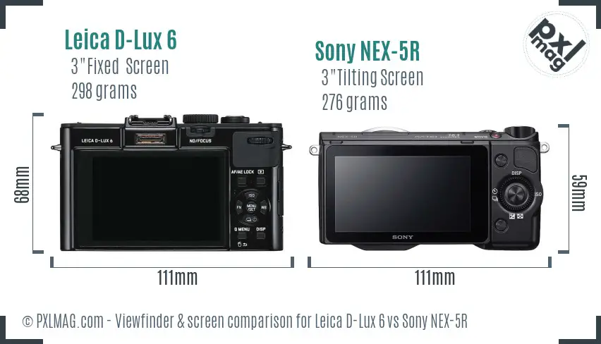 Leica D-Lux 6 vs Sony NEX-5R Screen and Viewfinder comparison