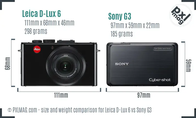 Leica D-Lux 6 vs Sony G3 size comparison